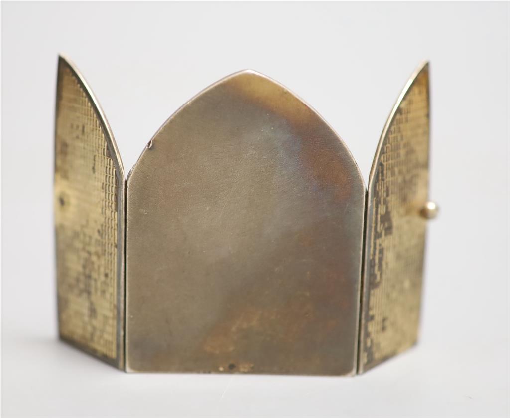 A miniature arched gilt 925 and enamelled folding icon, 54mm,